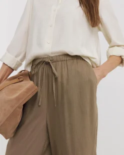 Taupe Linen Mix Cropped Wide Leg Culottes