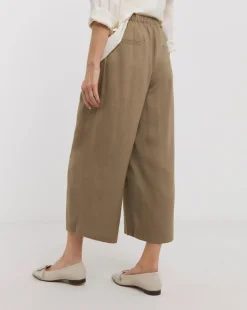 Taupe Linen Mix Cropped Wide Leg Culottes
