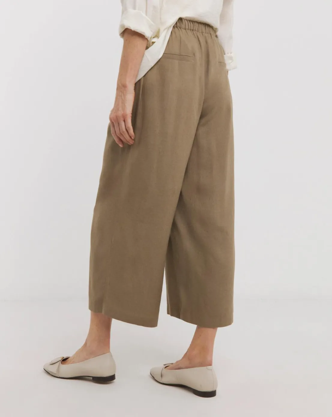 Taupe Linen Mix Cropped Wide Leg Culottes