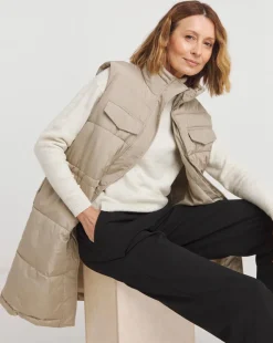 Taupe Longline Quilted Gilet