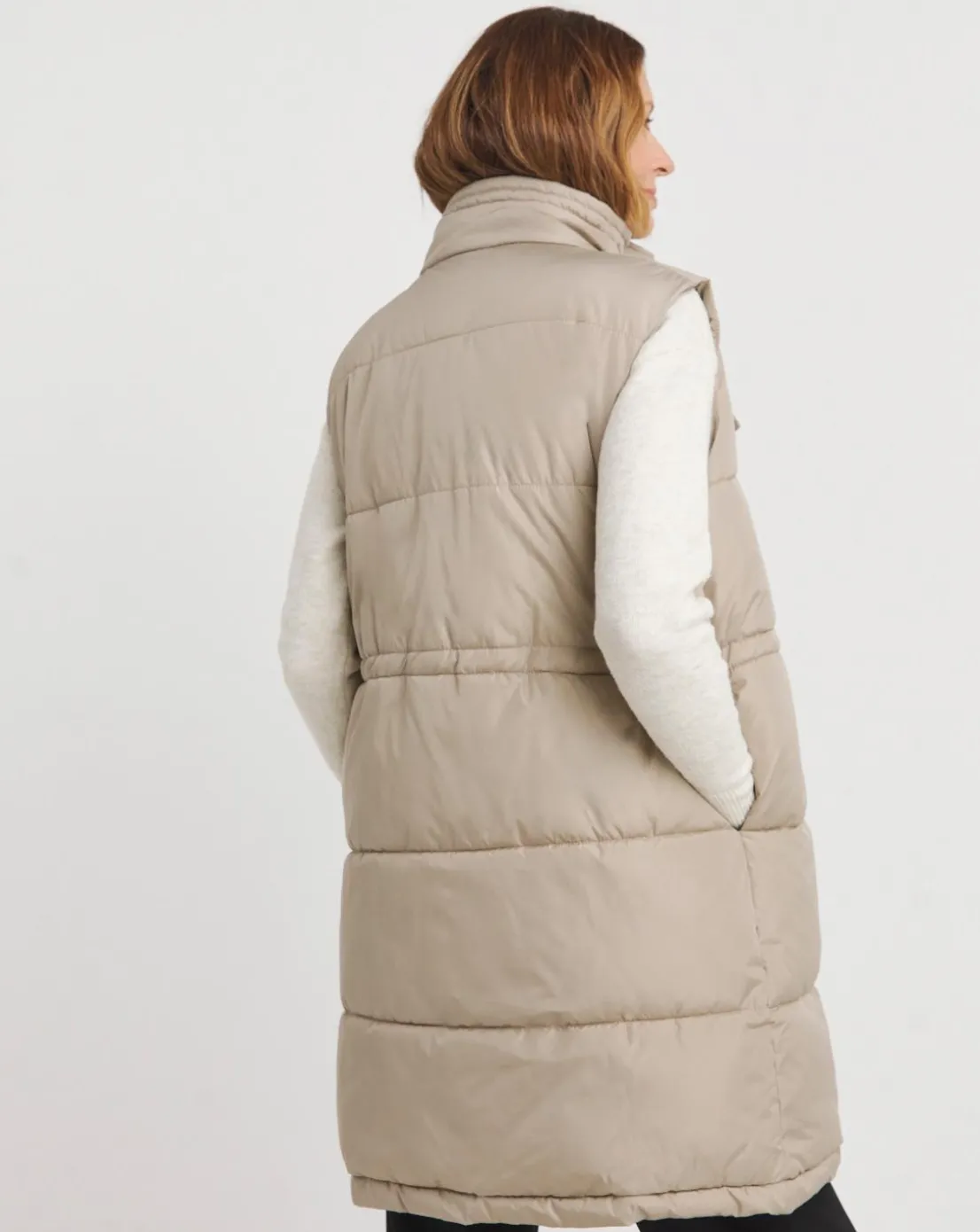 Taupe Longline Quilted Gilet