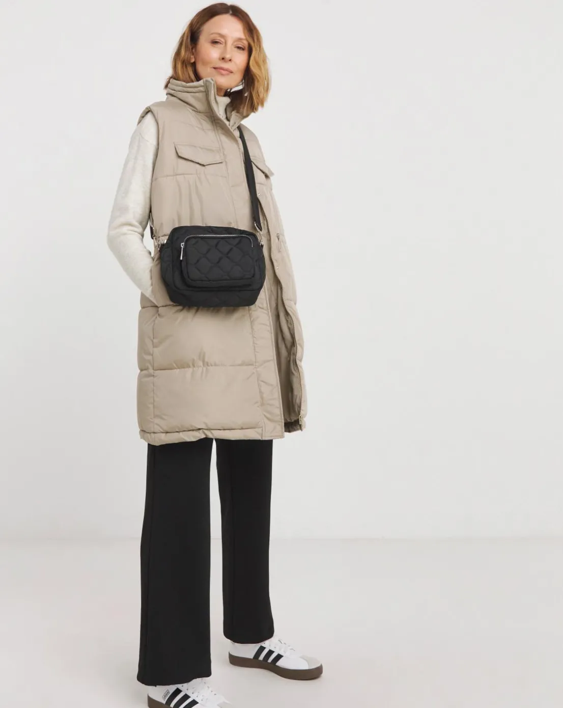 Taupe Longline Quilted Gilet