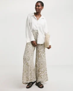 Taupe Print Crinkle Palazzo Trousers