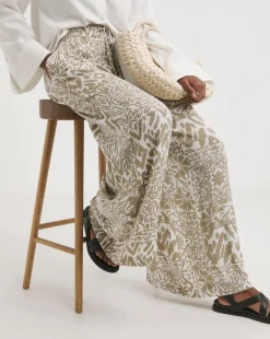 Taupe Print Crinkle Palazzo Trousers