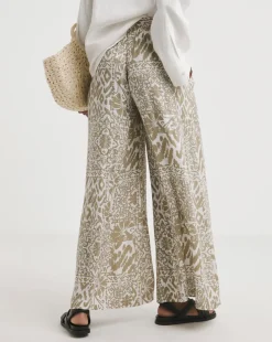 Taupe Print Crinkle Palazzo Trousers