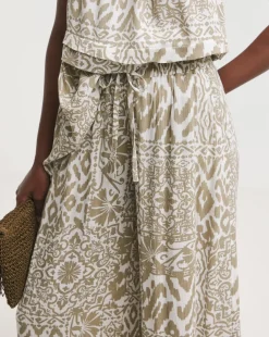 Taupe Print Crinkle Palazzo Trousers