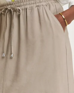 Taupe Soft Pull On Midi Column Skirt