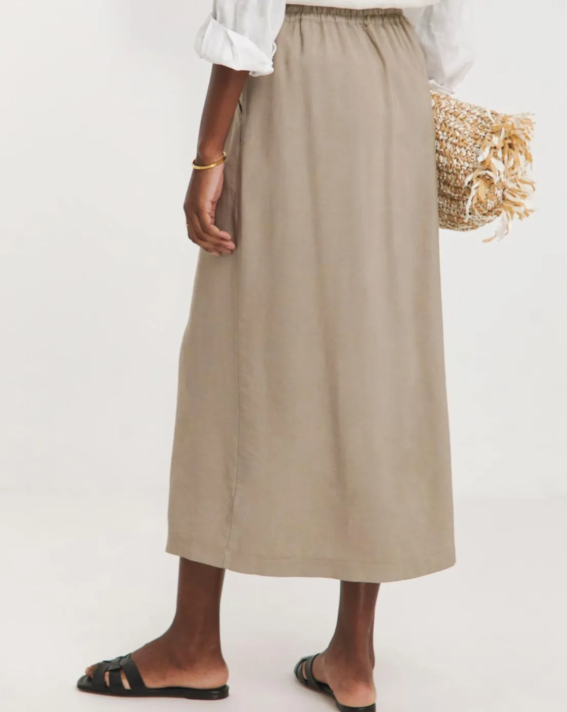 Taupe Soft Pull On Midi Column Skirt