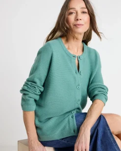 Teal Boxy Crew Neck Cardigan