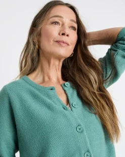 Teal Boxy Crew Neck Cardigan