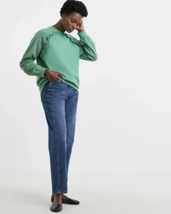 Teal Broderie Sleeve Frill Detail Sweat