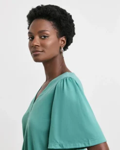 Teal V Neck Angel Sleeve Top