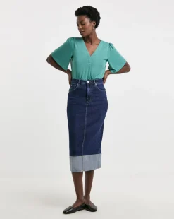 Teal V Neck Angel Sleeve Top