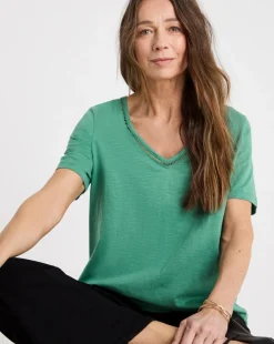 Teal V Neck Short Sleeve Bubble Hem Top