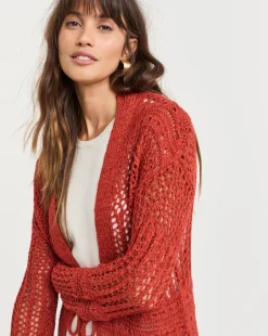 Terracotta Tie Front Maxi Cardigan