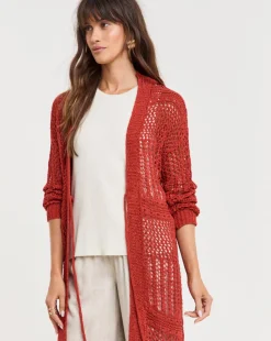 Terracotta Tie Front Maxi Cardigan