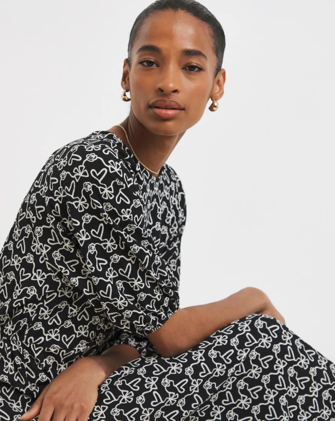 Textured Bubble Sleeve Dress