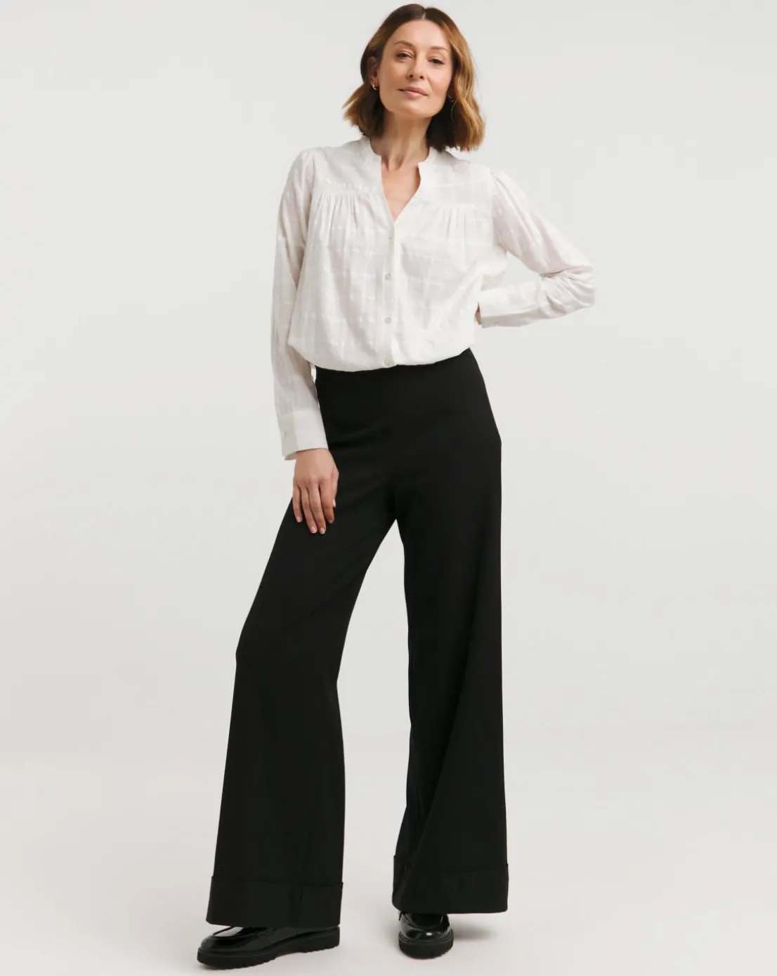 Textured Check Collarless Blouse