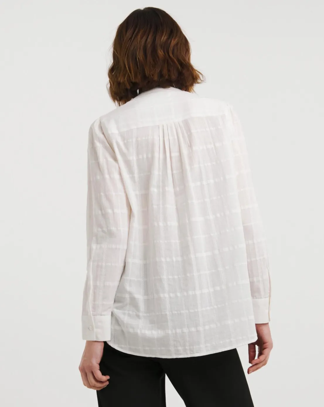 Textured Check Collarless Blouse