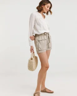 Textured Check Collarless Blouse