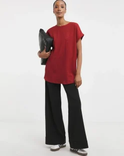 Textured Curved Hem Longline Top