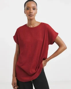 Textured Curved Hem Longline Top