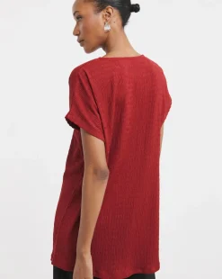 Textured Curved Hem Longline Top