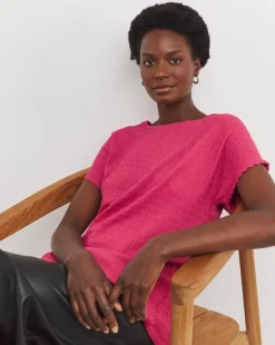 Textured Curved Hem Longline Top