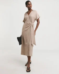 Textured Fabric Short Sleeve Wrap Dress