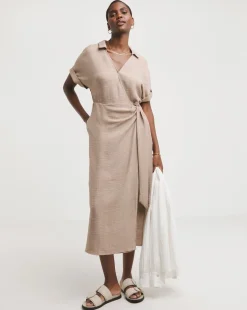 Textured Fabric Short Sleeve Wrap Dress