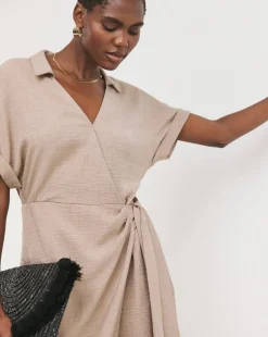 Textured Fabric Short Sleeve Wrap Dress