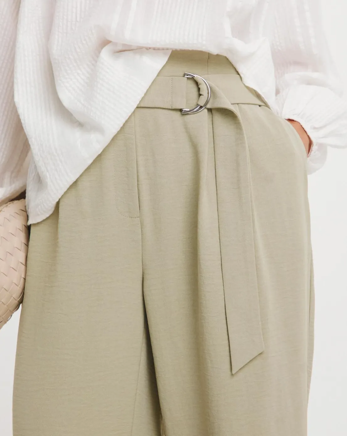 Textured Wide Leg Belted Trouser