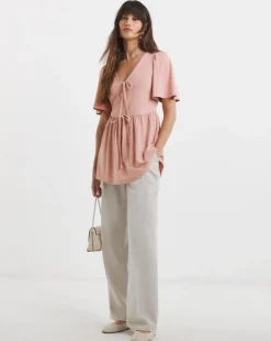 Tie Front Angel Sleeve Longline Top