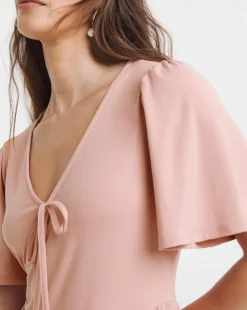 Tie Front Angel Sleeve Longline Top