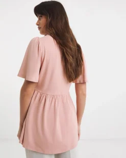 Tie Front Angel Sleeve Longline Top