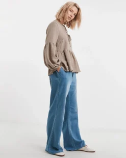 Tie Front Balloon Sleeve Top