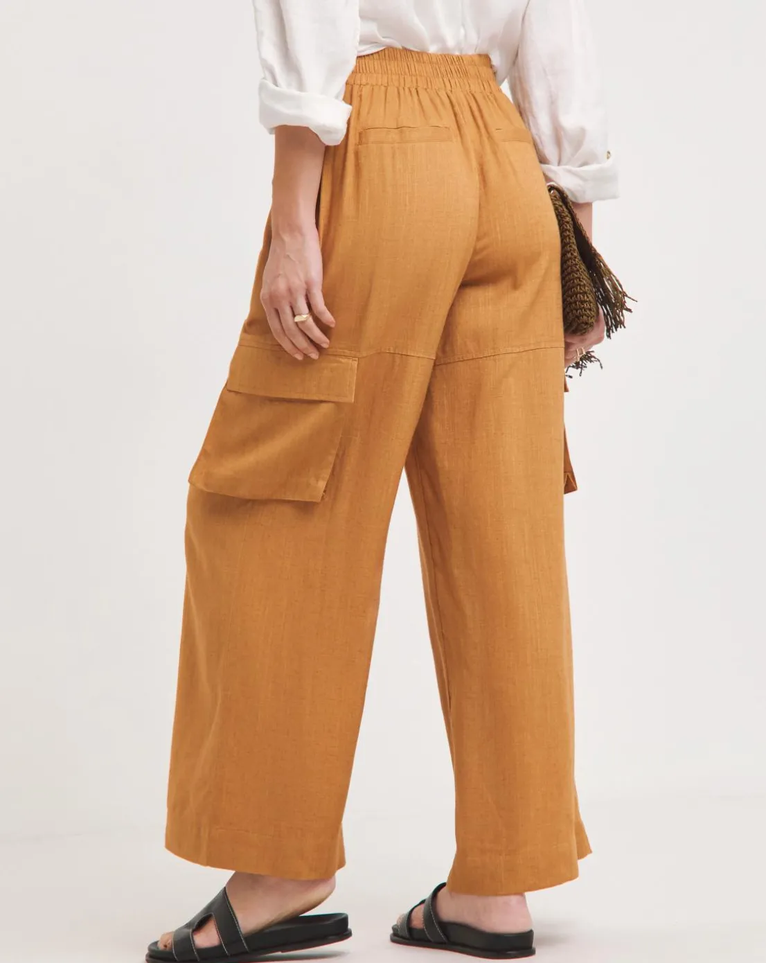Tobacco Linen Wide Leg Utility Trousers