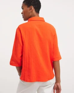 Tomato Cheesecloth Tie Front Shirt