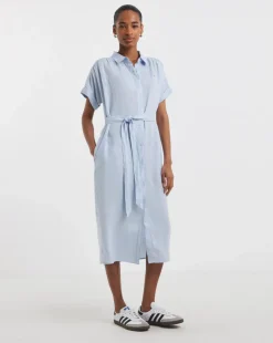 Tommy Hilfiger Linen Belted Short Sleeve Midi Dress