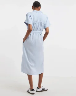 Tommy Hilfiger Linen Belted Short Sleeve Midi Dress