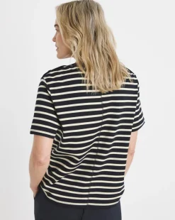 Tommy Hilfiger Stripe Gold Button Crew Neck Short Sleeve T- Shirt