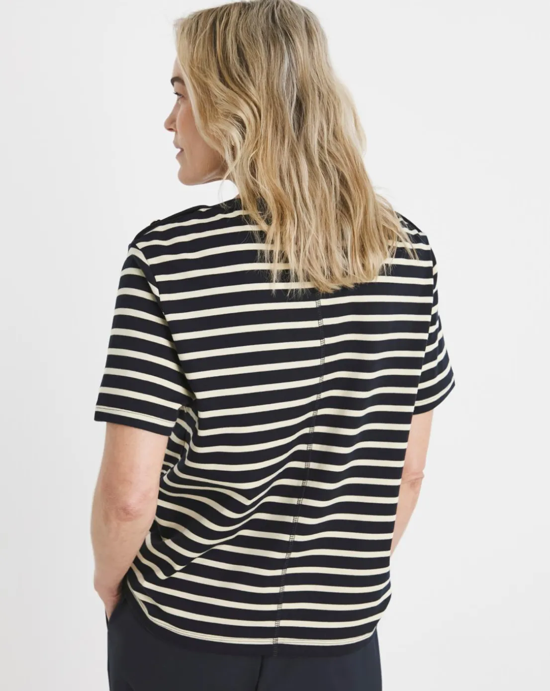 Tommy Hilfiger Stripe Gold Button Crew Neck Short Sleeve T- Shirt