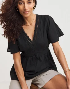 Trim Detail Flutter Sleeve Top