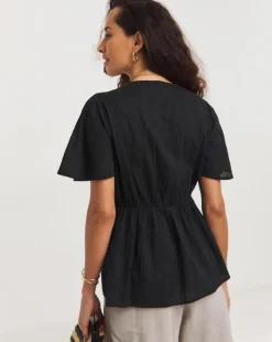 Trim Detail Flutter Sleeve Top