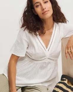 Trim Detail Flutter Sleeve Top