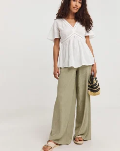 Trim Detail Flutter Sleeve Top