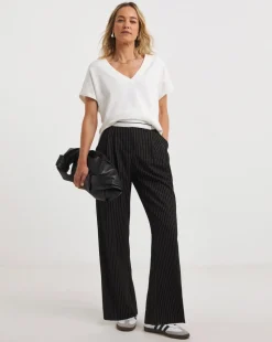 Turnover Waistband Pinstripe Trousers