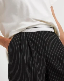 Turnover Waistband Pinstripe Trousers