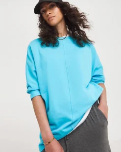 Turquoise 3/4 Sleeve Longline Sweatshirt