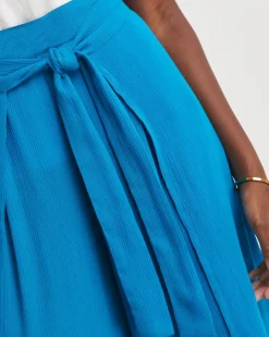 Turquoise Crinkle Wide Leg Wrap Trousers